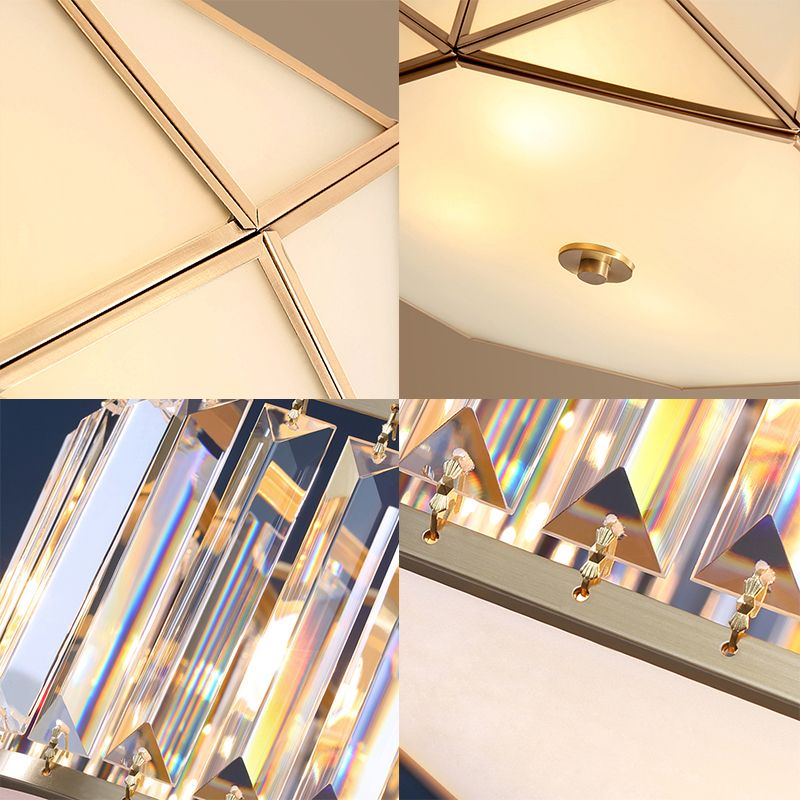 Shaded Glass Close to Ceiling Light Vintage Bedroom Ceiling Light Fixture in Gold