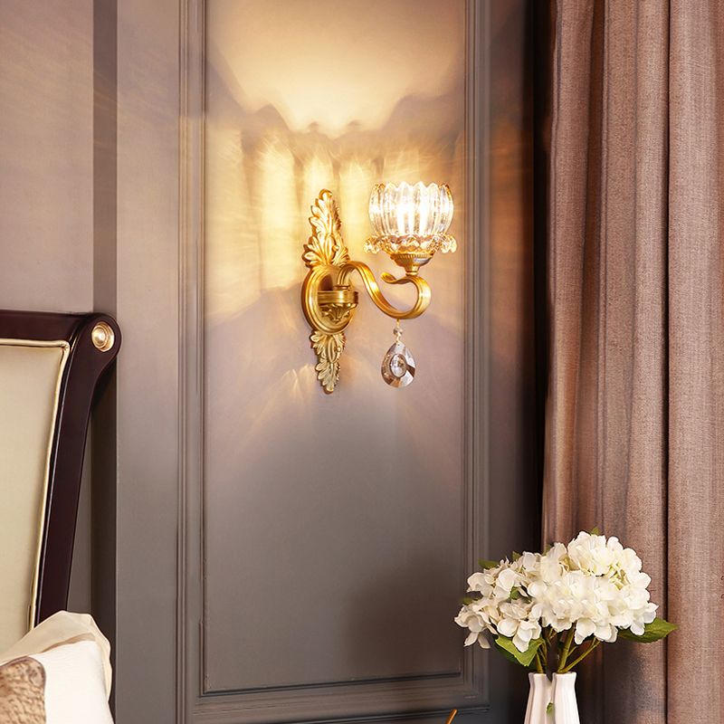 1 / 2 - Light Solid Brass Wall Sconce Post Modern Wall Armed Sconce with Crystal Accent