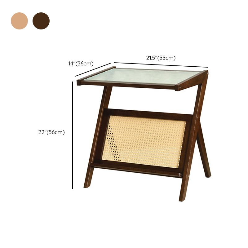 Modernistic Rectangular Accent Side Table Wood and Glass Side Table