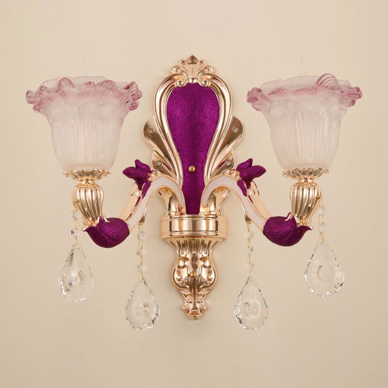 Purple 2 têtes Murce Murce Antique Verre à mouchette à volants Mont de la cloche