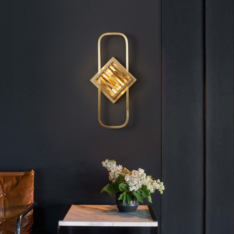 2 / 3 - Light Wall Light Solid Brass and Crystal Post Modern Wall Sconce