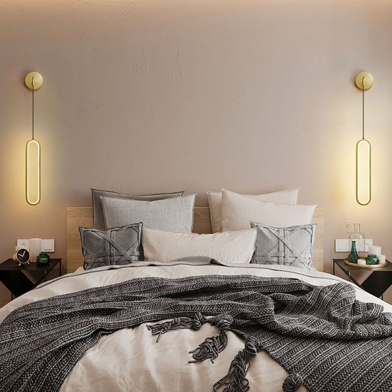 Oval Wall Mount Light Fixture Simplicity Style Metal LED Bedroom Wall Light Sconce