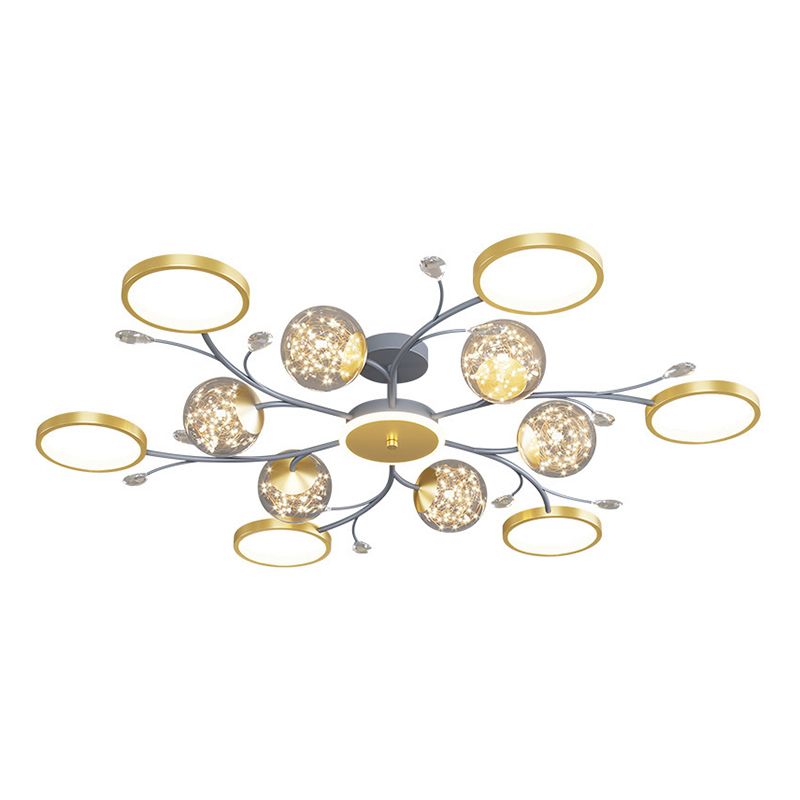 Cercle moderne Flush Lightture Amorture en verre transparent LED LED Semi Flush Light in Grey-Gold
