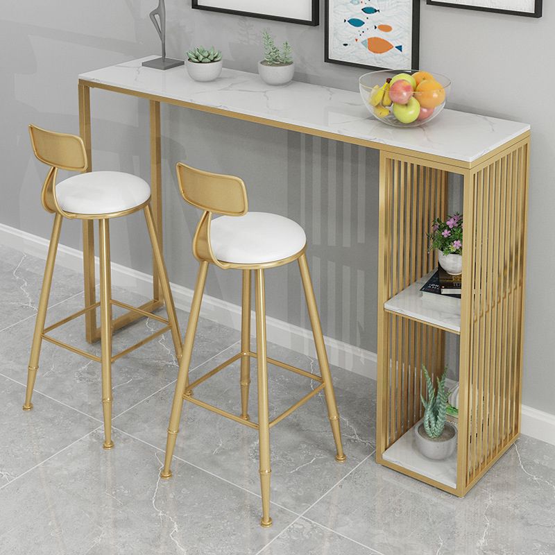 Glam Stone Bar Counter Table Rectangle Bar Counter Table with Metal Legs for Kitchen