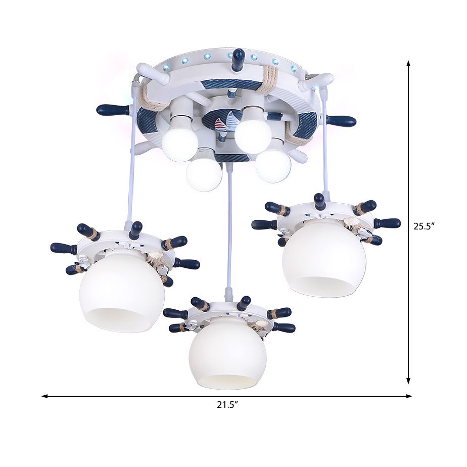 Style de dessin animé 7 Lumières Cluster Pendant Light avec / sans nuance de verre de conception de gouvernail blanc lampe suspendue
