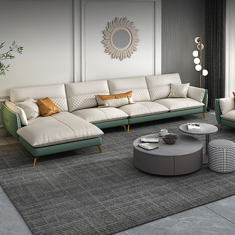 Genuine Leather Sectional Sofa 35.43" High Sofa with Cushion Back