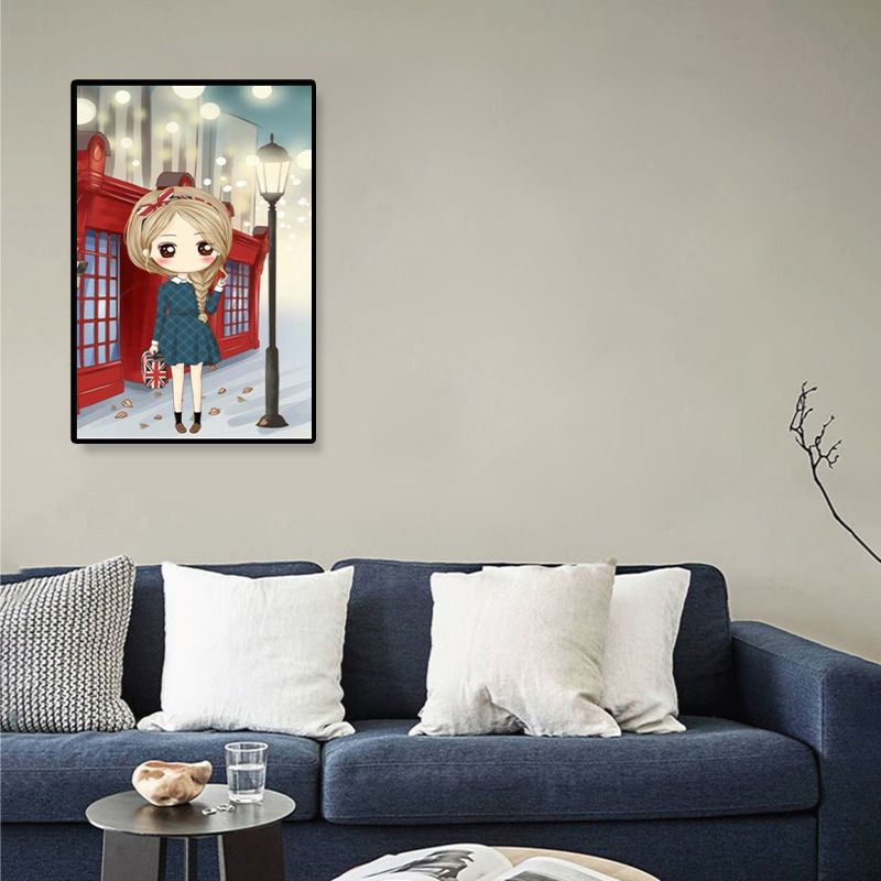 Cartoon Young Girl Art Print Soft Color Figure Drawing Canvas for Bedroom, Multiple Sizes
