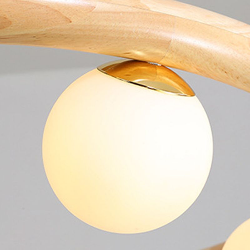 Moderno lampadario a legna a soffitto circolare creativo con tonalità di vetro bianco