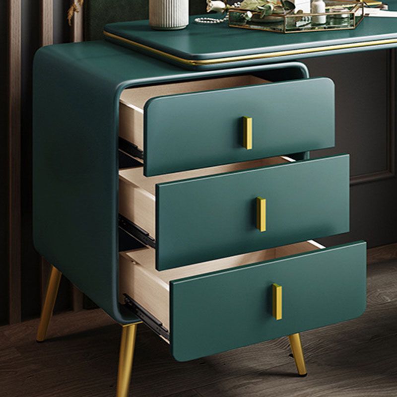 Green Make-up Vanity with 3 Storage Drawers 18.89" Wide  Genuine Leather Dresser
