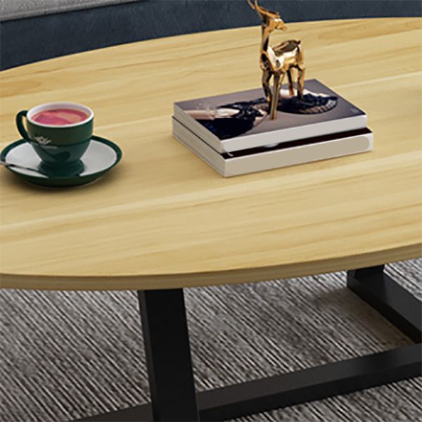 Metal Cross Legs Cocktail Table Wooden Oval Top Coffee Table