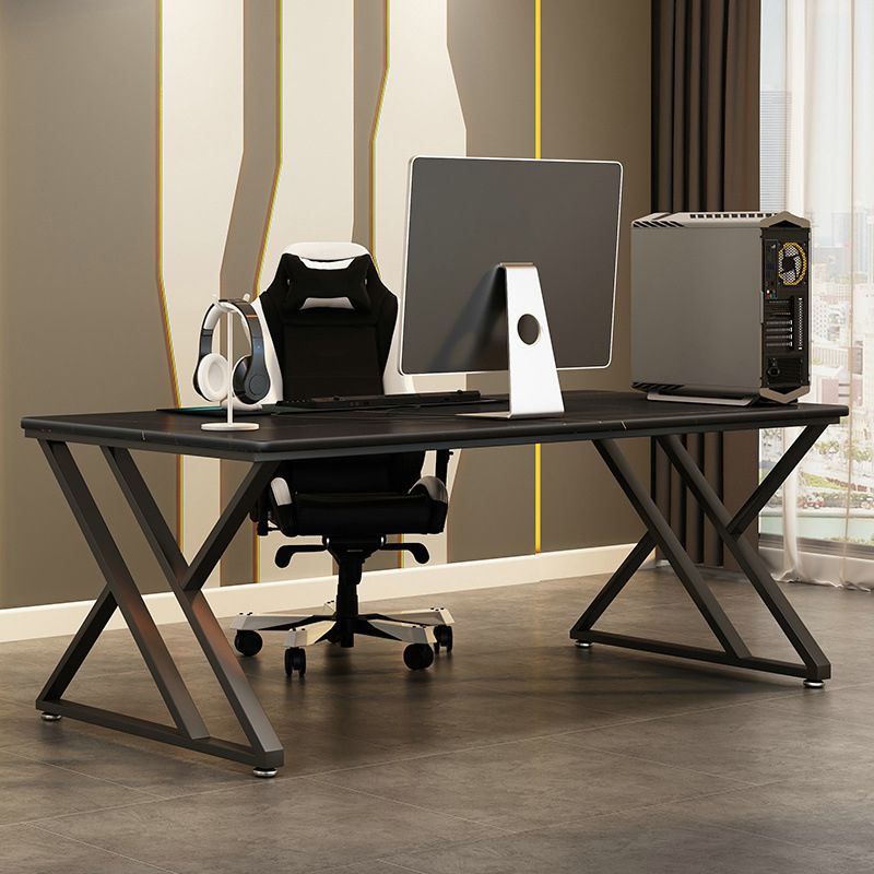 Contemporary Gaming Desk Rectangular Black Secretary Desk with Metal Legs
