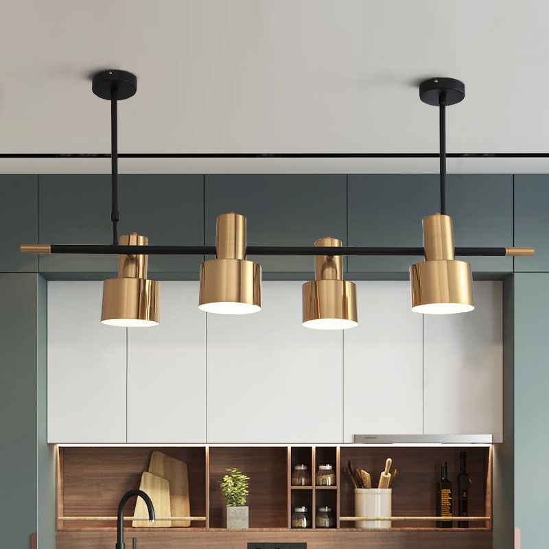 Drum Metal Hanging Pendant Light Traditional 4/5 Lights Dining Room Island Lighting Fixture in Gold