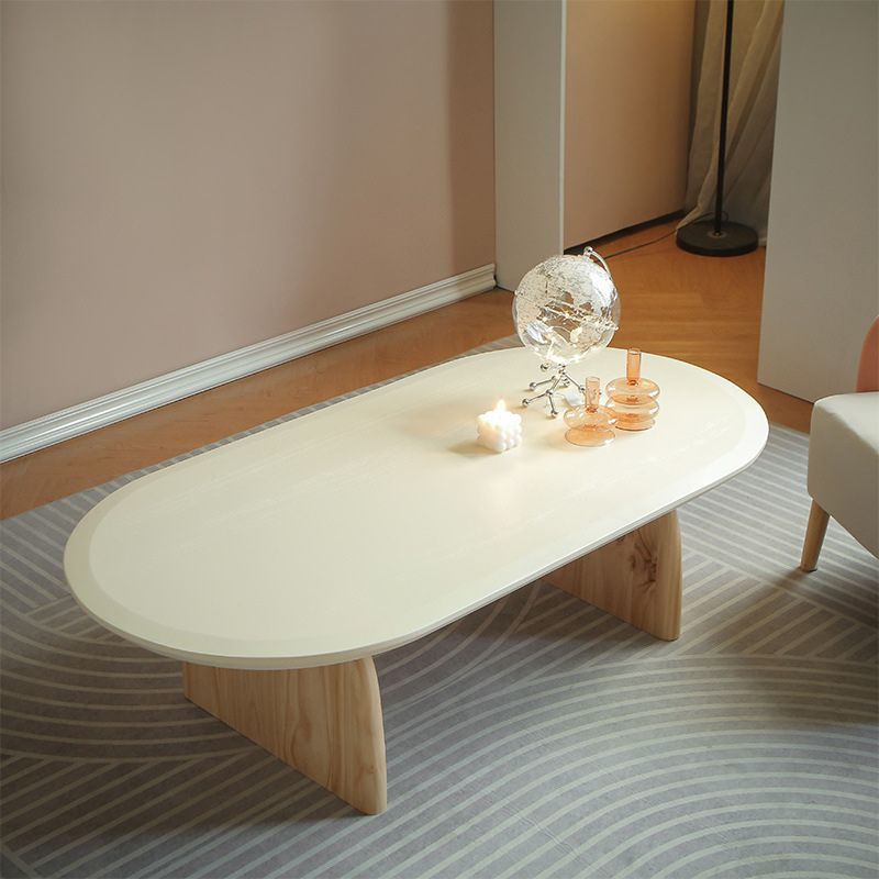 Oval Pine Wood Coffe Table with Wooden Sled Base Cocktail Table