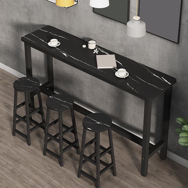 Modern Wooden Bistro Bar Table Rectangle Metal Base Bar Table