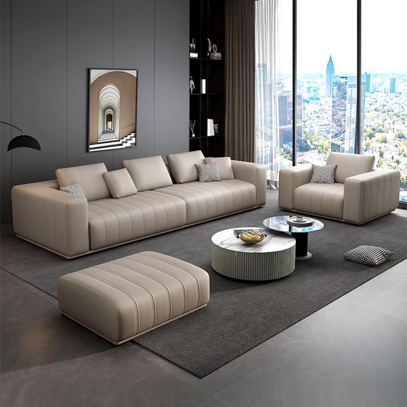 Cream Faux Leather Square Arm Sofa/Sectionals with water proof for Living Room