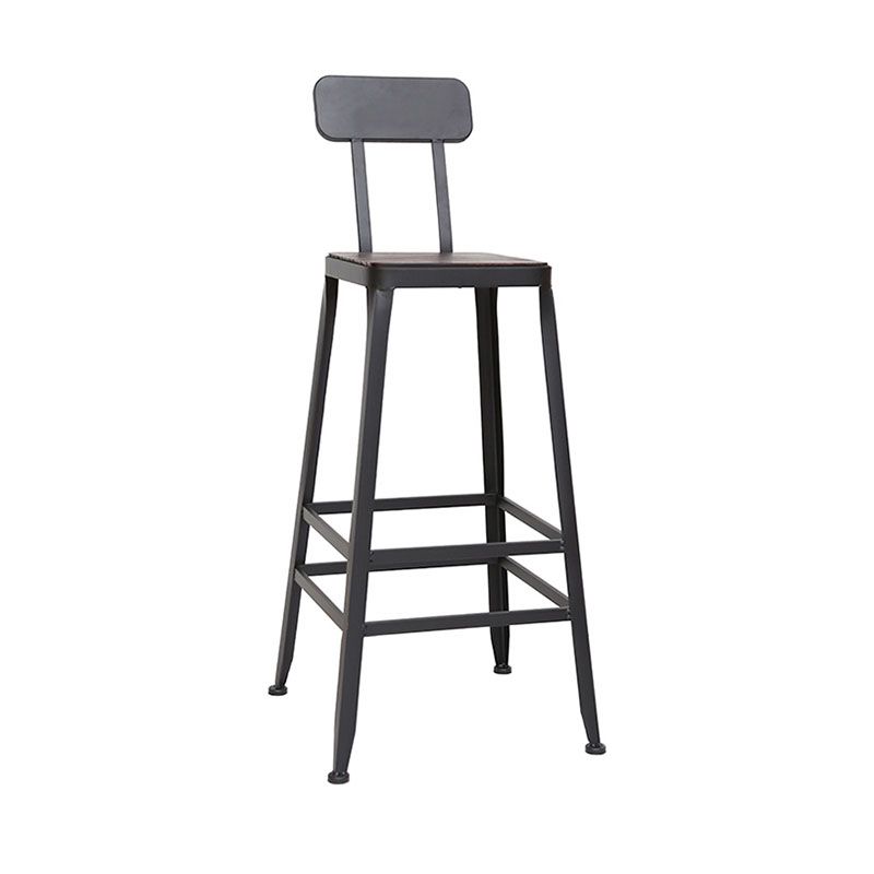 Wooden Square Seat Barstool Industrial Metal Counter Stool with Backrest