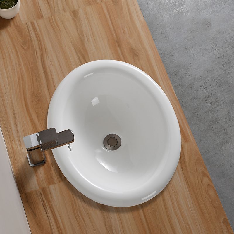 Traditional Drop-in Bathroom Sink Oval Porcelain with Overflow and Faucet Basin
