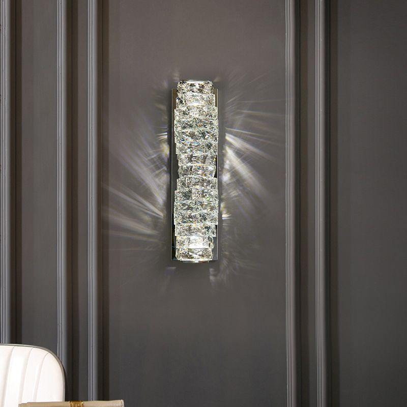 Crystal Wall Mounted Fixture LED Post Modern Wall Light in Chrome & Clear