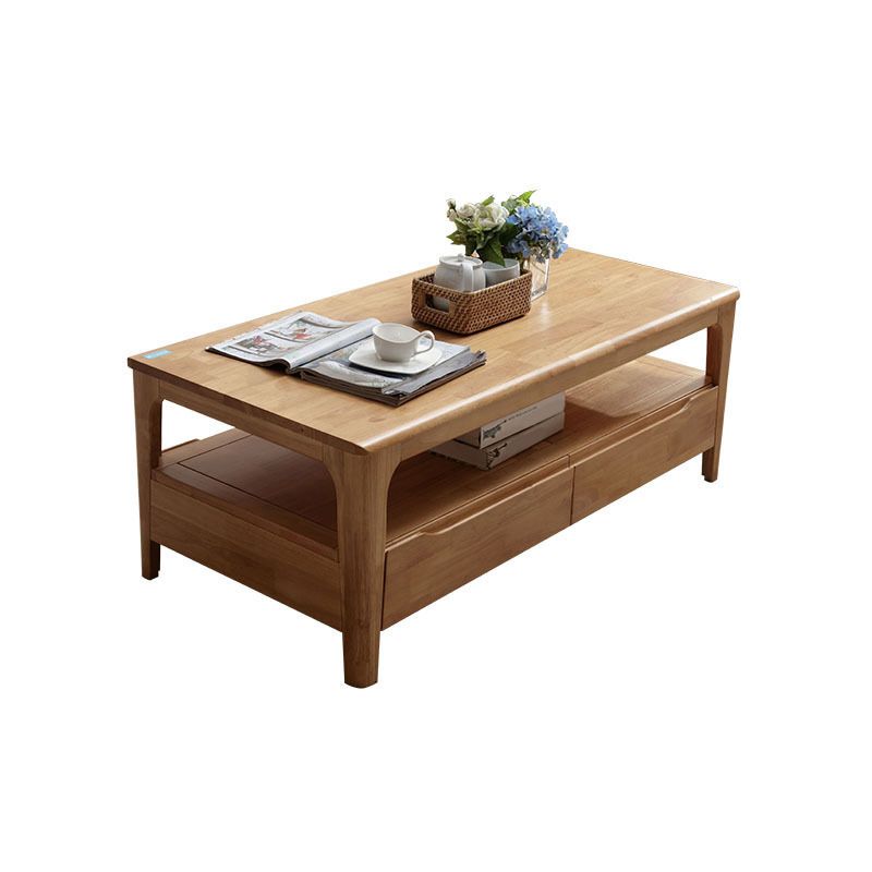 Nordic Solid Wood Coffee Table 4-Drawer 1-Shelf Cocktail Table
