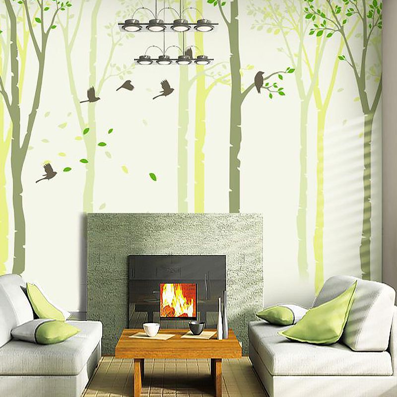 Full Size Tree Wall Mural in Green and Yellow Non-Woven Material Wall Covering for Home Decor, Made to Measure