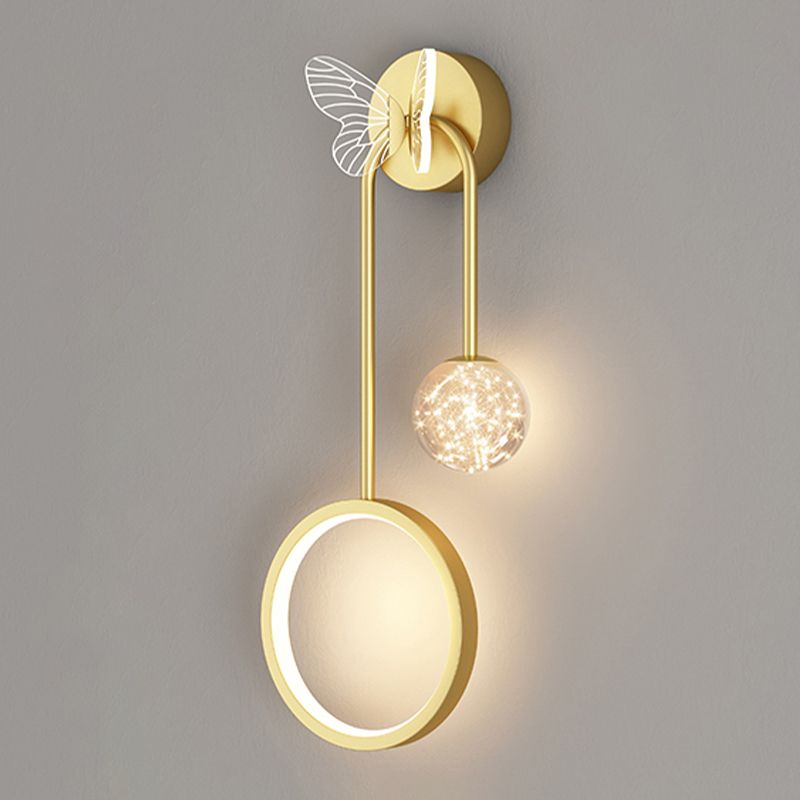 Light Luxury Iron Wall Light Geometry LED Wall Lamp with Glass Shade for Bedroom