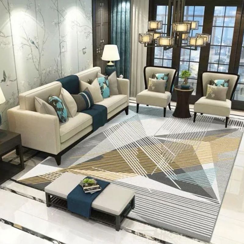 Chic Multi Color Minimalist Rug Polypropylene Abstract Geometry Rug Pet Friendly Non-Slip Machine Washable Rug for Drawing Room