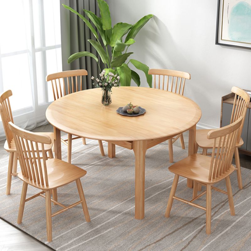 Modern Round Rubberwood Retractable Dining Table with 4 Legs