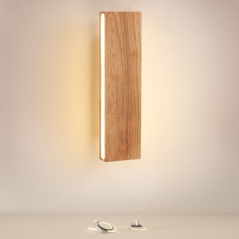 Contemporary Vanity Light Rectangle Wall Sconce with Wood for Bathroom