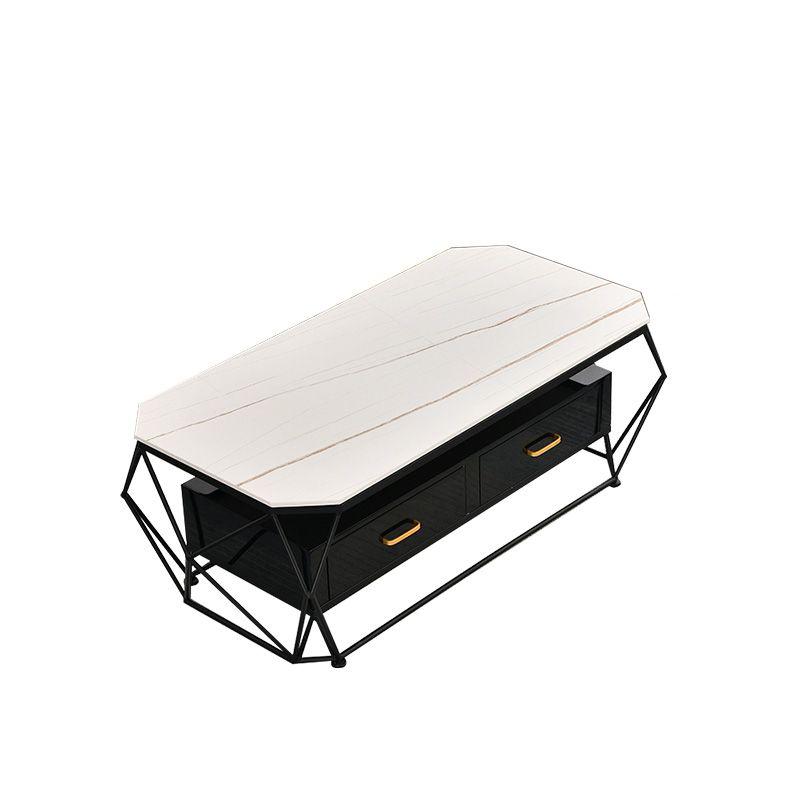 Geometric Slate Coffee Table 2 Drawers Frame Cocktail Table - 17.7" H