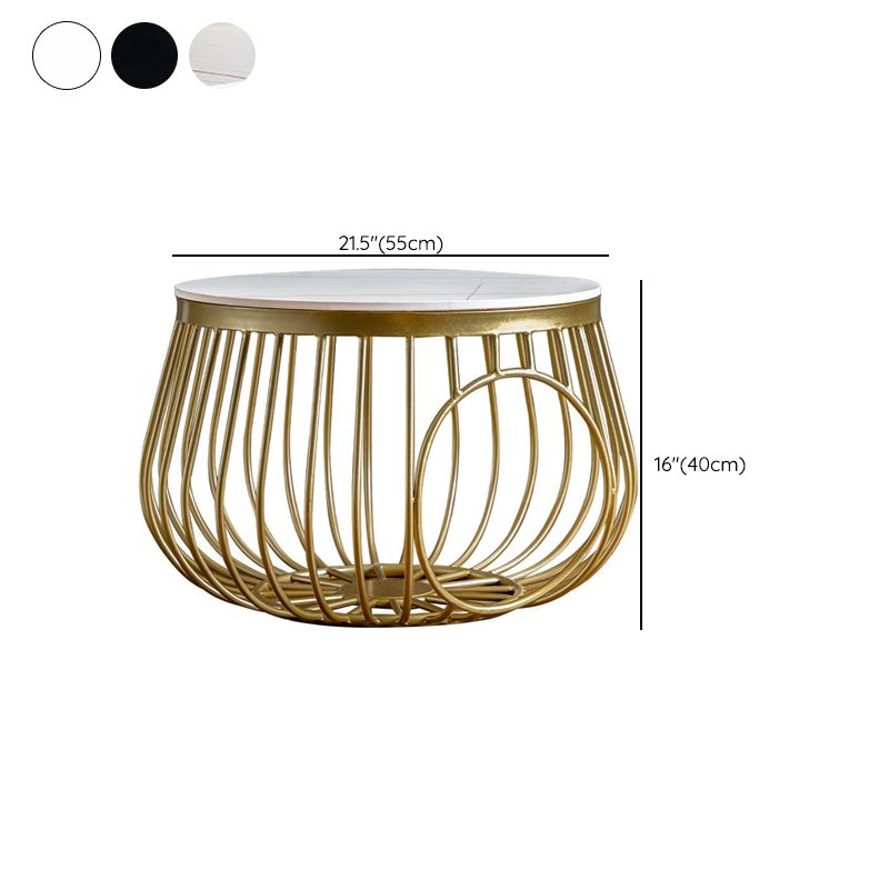 Glam Slate/Glass Top Coffee Table Dia 21.7" Frame Cocktail Table with Storage