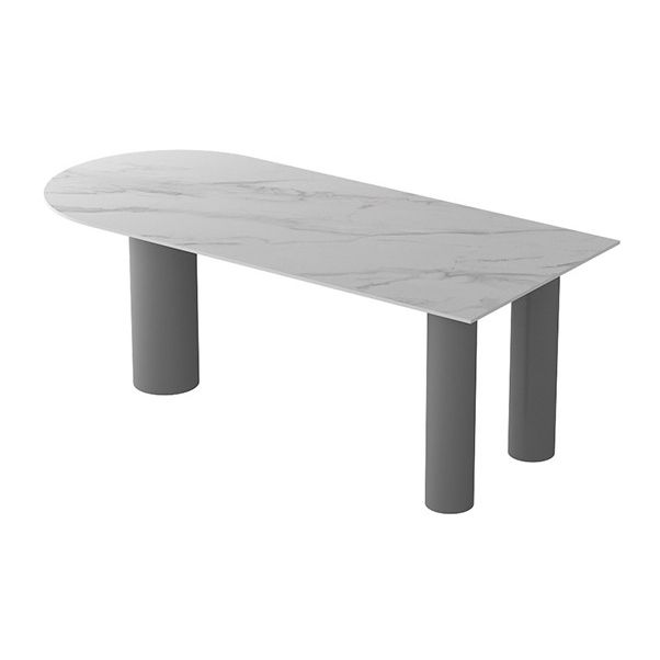 White Free Form Stone Dining Table Modern Furniture with Tripod  Base in Matte Finish
