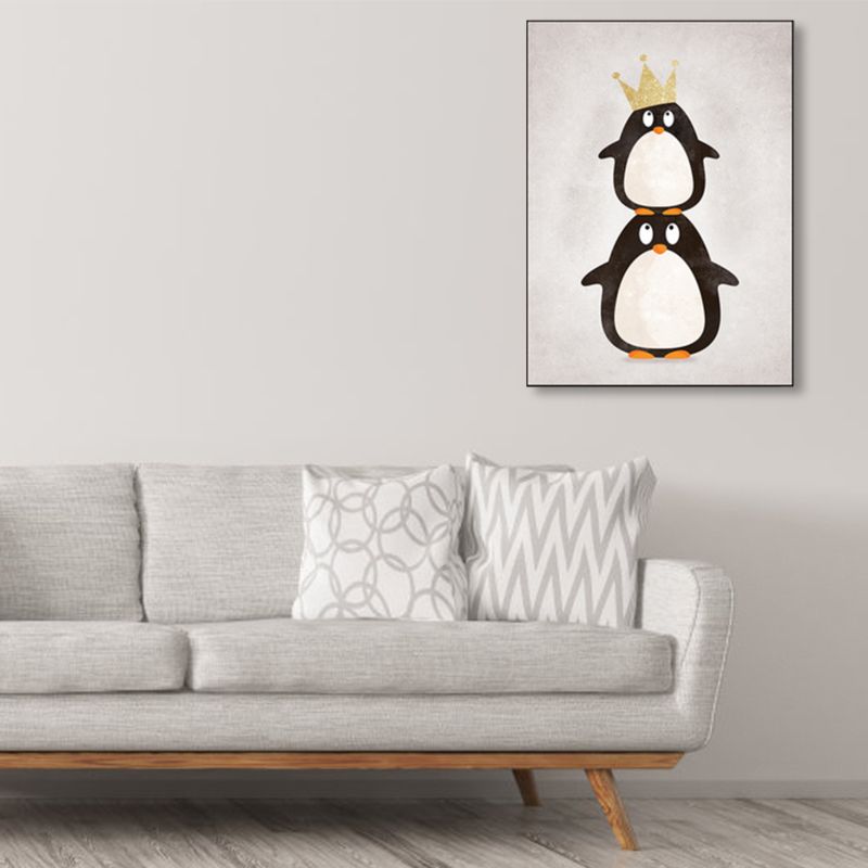 Cartoon Animal Wall Decor Pastel Color Children's Art Wrapped Canvas for Dining Room