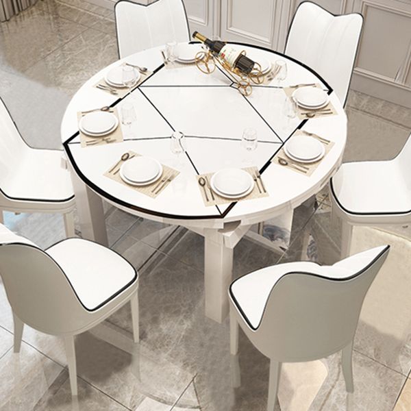 Modern Glass Desktop Stretchable Dining Table Oak Base for Dining Room