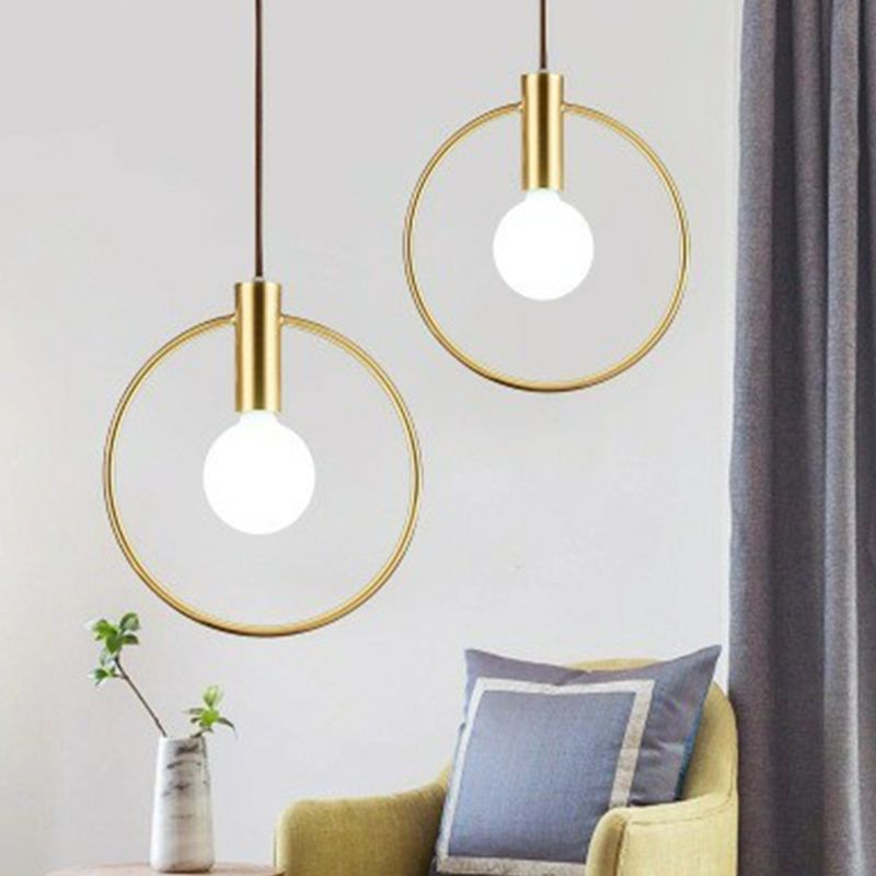 Ring Pendulum Light Minimalist Metal Single Bulb Brass Finish Hanging Light Fixture