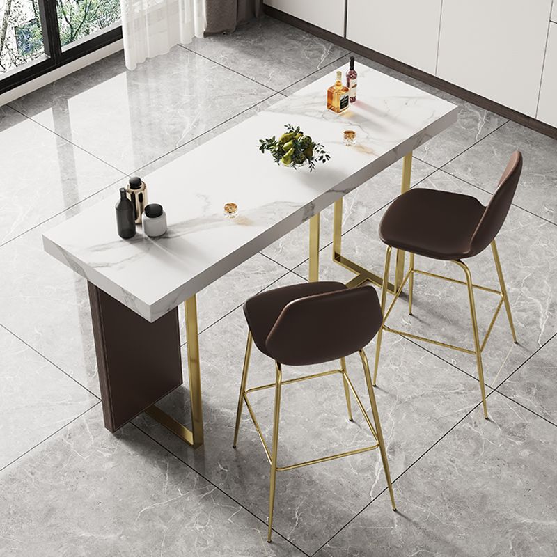 1/2/3 Pieces White Bar Set Glam Stone Top Pub Table with Brown Upholstered Stools