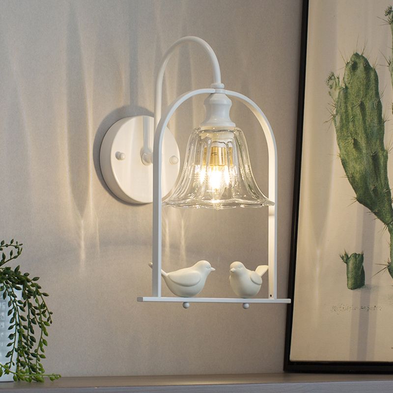 Creatief Bell SCONCE Licht met vogel decor 1 licht transparant glazen LED -wandlamp voor balkon