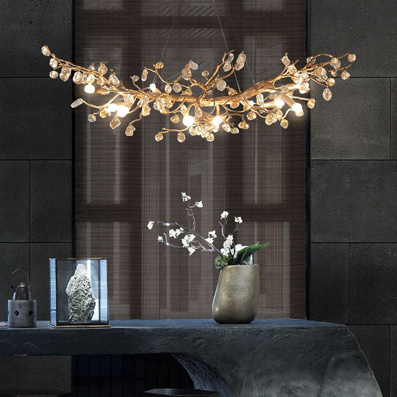 Flor de cristal de latón Estilo contemporáneo colgante de colgantes de luz lineal colgantes