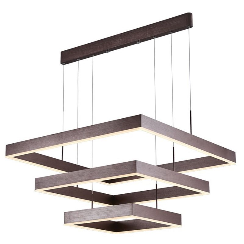 3-Tier Square LED Pendant Light Modern Metal Coffee Finish Chandelier for Living Room