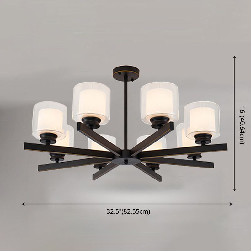Nordic Style Metal Lighting Chandelier Cylindrical Double-layer Glass Shade Suspension Light for Dining Room