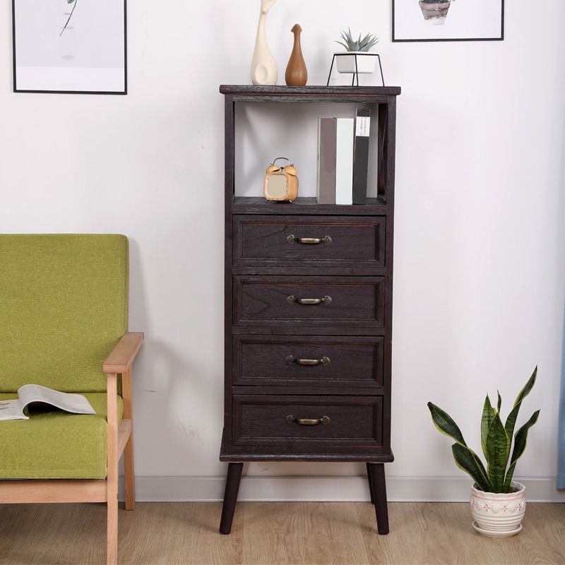 Contemporary Wood Accent Chest with Drawers and Shelf 12.59" Wide