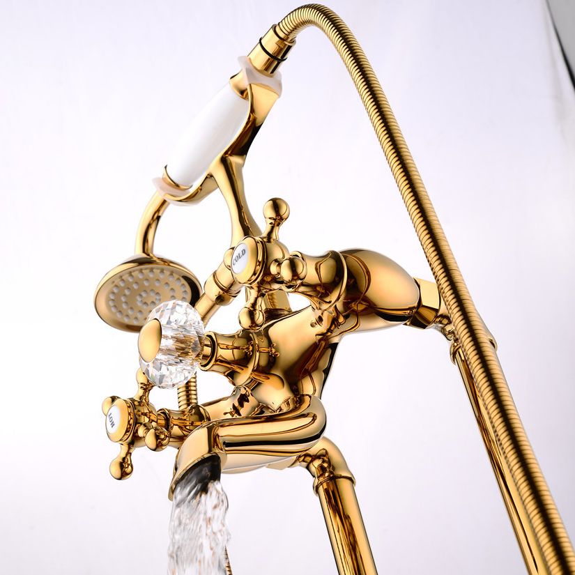Floor Mounted Metal Freestanding Tub Filler Copper Freestanding Faucet in Gold