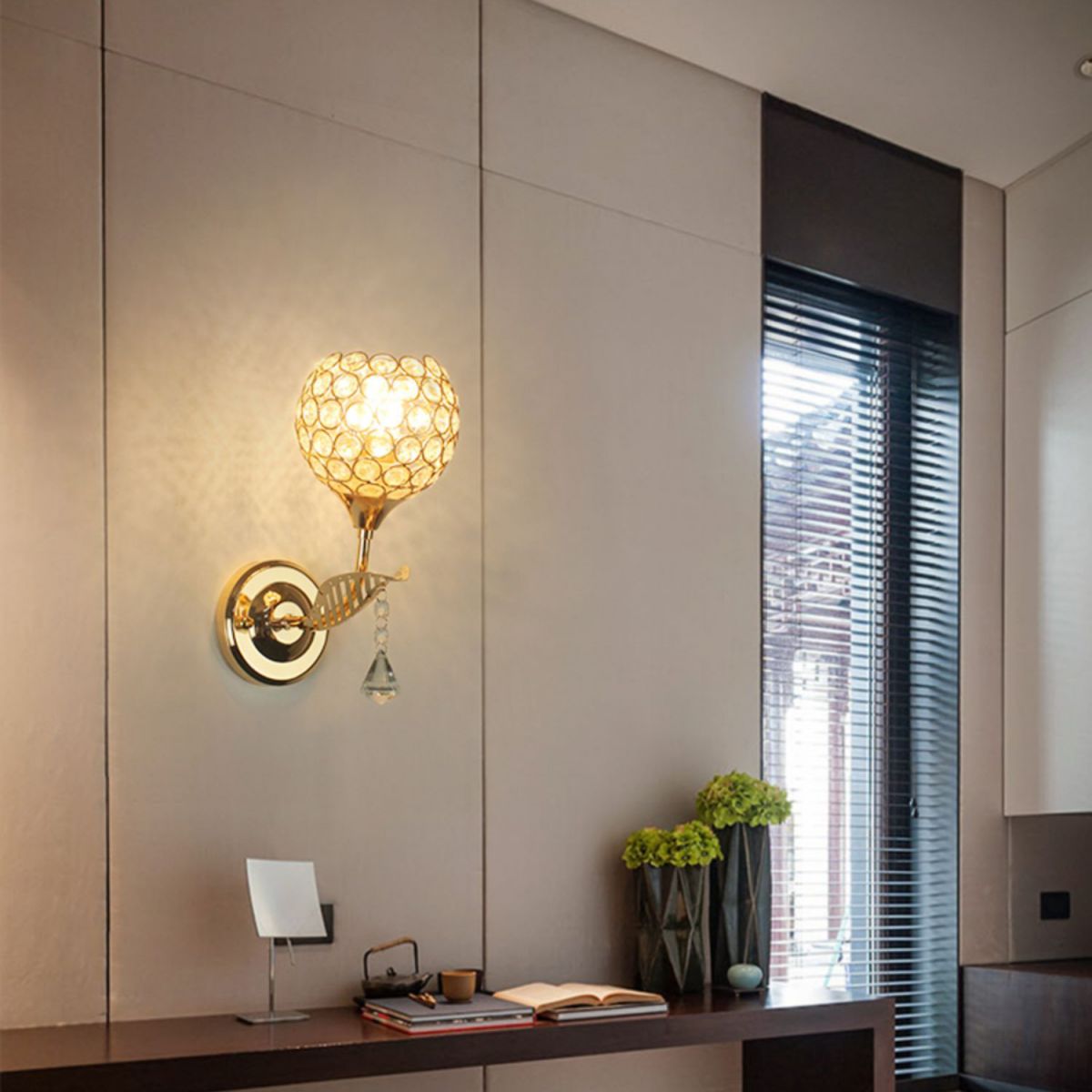 Living Room Wall Sconce Modern Golden Wall Lamp with Ball Crystal Shade