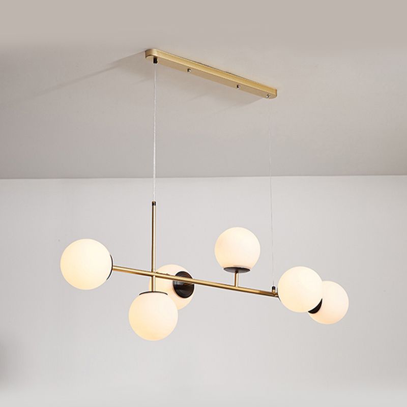 46 - Inch 6 - Light Island Pendant Iron and Glass Ball Shade Ceiling Fixture