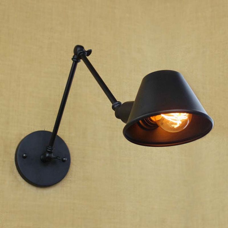 1 Bulb Wall Lighting Vintage Industrial Tapered Shade Metal Wall Sconce Lamp in Black/Rust for Study Room