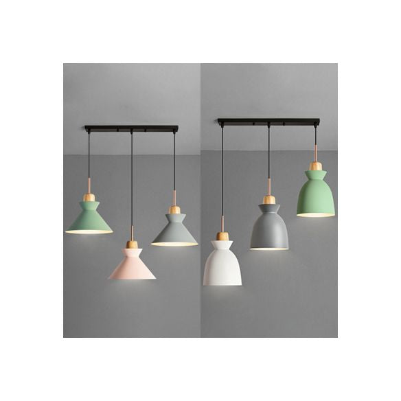 Sala de techo de tono de cúpula/cono Luz de techo colgante de estilo nórdico 3 luces iluminación colgante multicolor multicolor