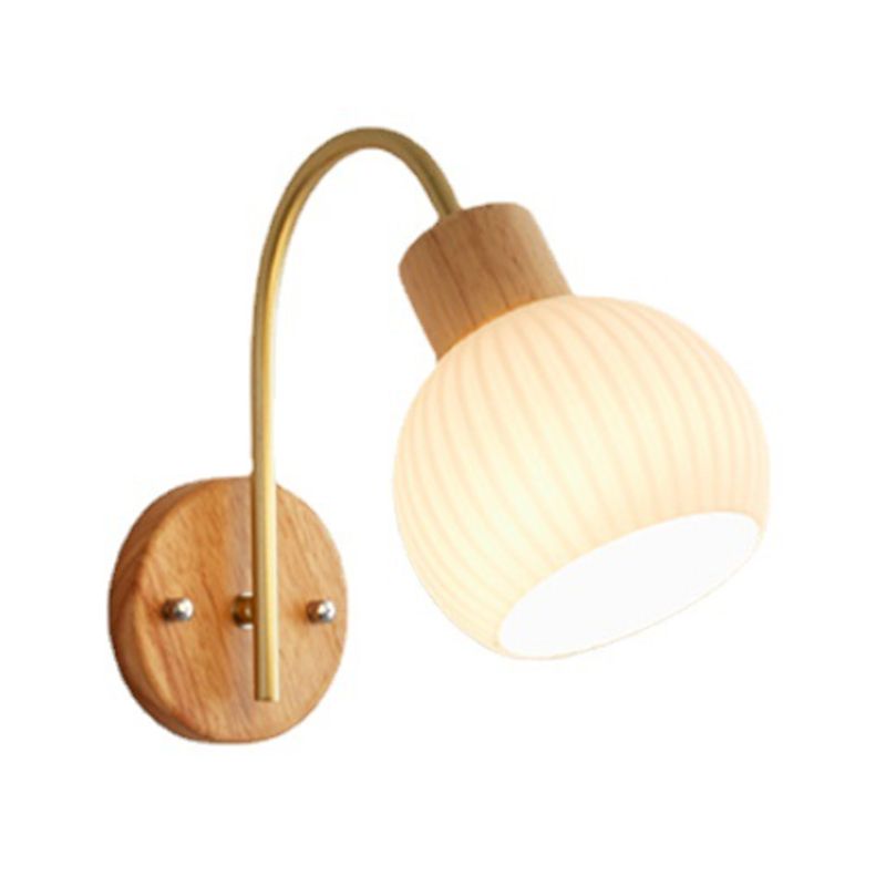 Nordic Wooden Wall Light Fixture Simple Glass Shade Wall Light Sconce for Bedroom