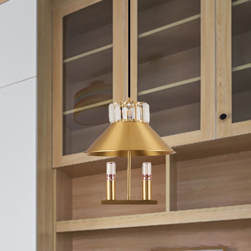 Suspension de suspension en laiton Light Light Simple Crystal incorporé 1-Light Bedroom suspendu lampe de lampe