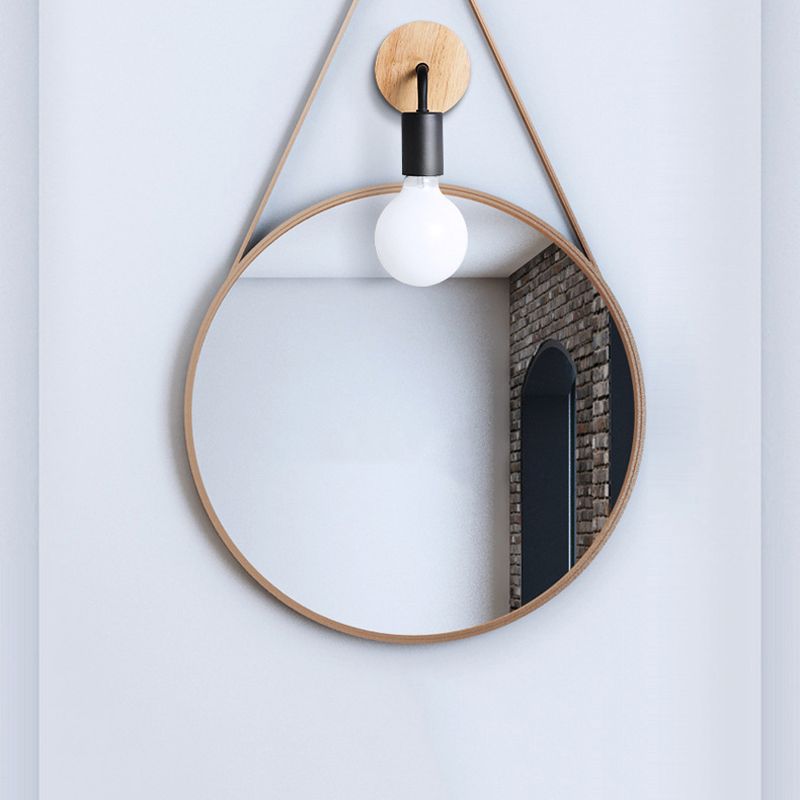 Nordic Style Wooden Vanity Light Circle Shape Vanity Lamp for Shower Room