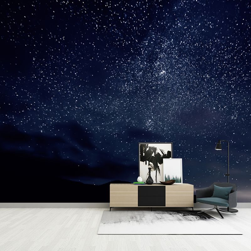 Blue-Black Starry Sky Mural Stain Resistant Wall Art for Living Room, Made to Measure