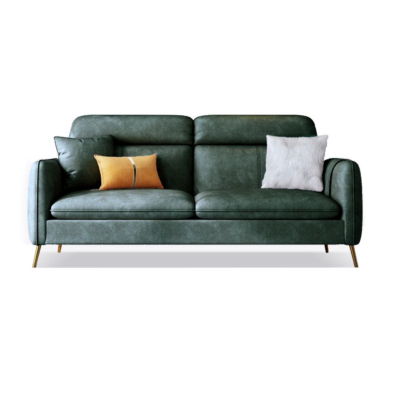 Glam Sewn Pillow Back Square Arm Living Room Faux Leather Sofa